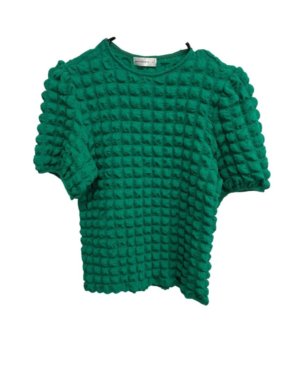 Gemma & Olivia Textured Blouse Emerald Green Sz Small Crew Neck Modern Chic